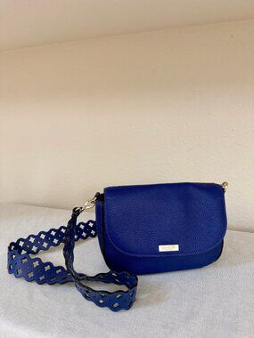 Kate Spade Crossbody blue soft leather bag with perforated laser-cut strap